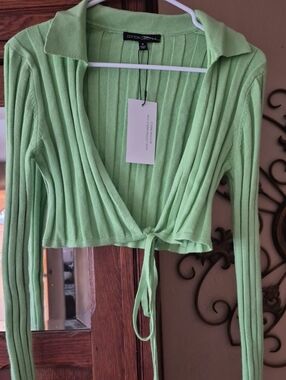 3for$25 Bundle Sale Cotton Candy Los Angeles Lime Ribbed Tie-Front Crop Top